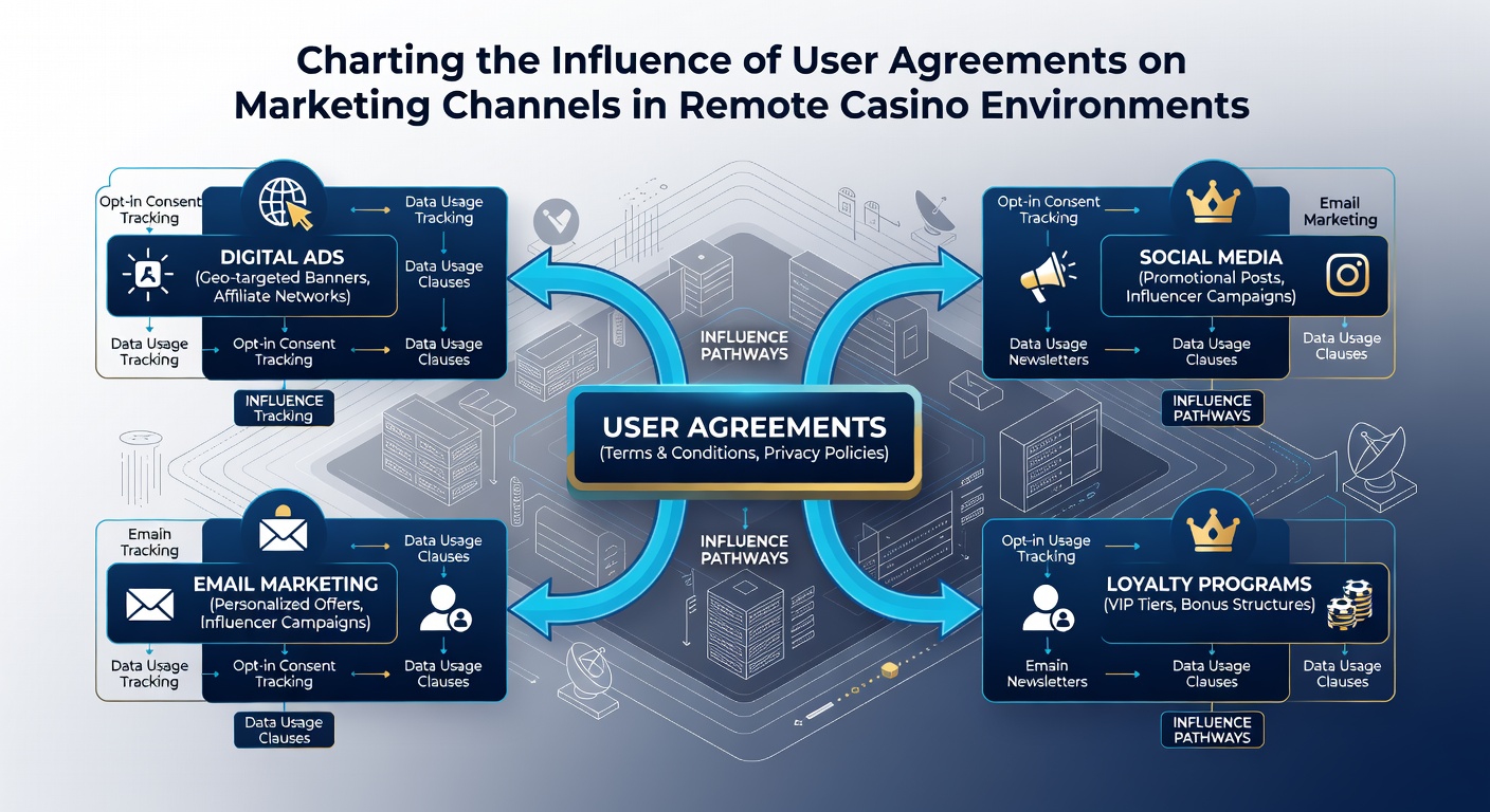Diagram illustrating consent flows between user agreements and various marketing channels in online gambling