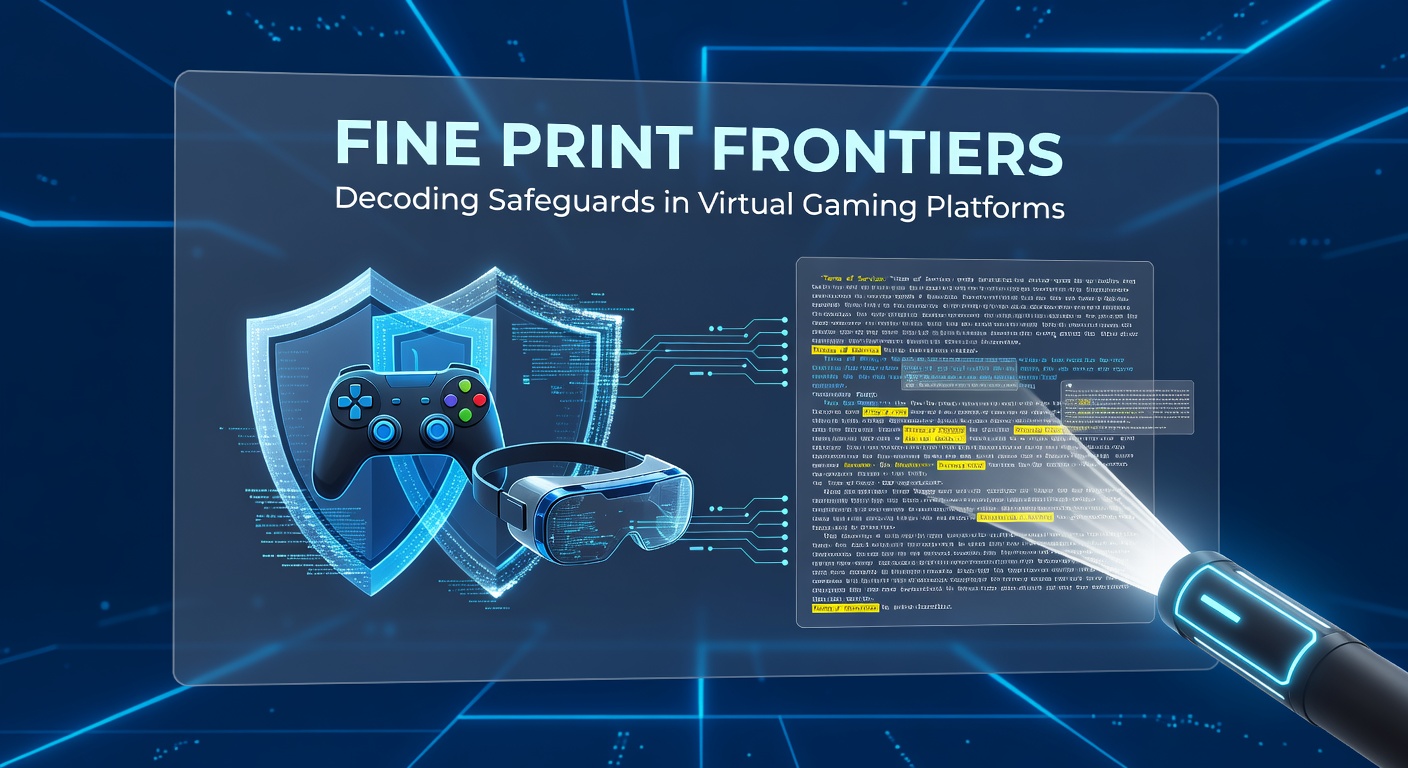 Close-up of a legal document magnifying glass over key safeguard terms like self-exclusion and data encryption in virtual gaming context