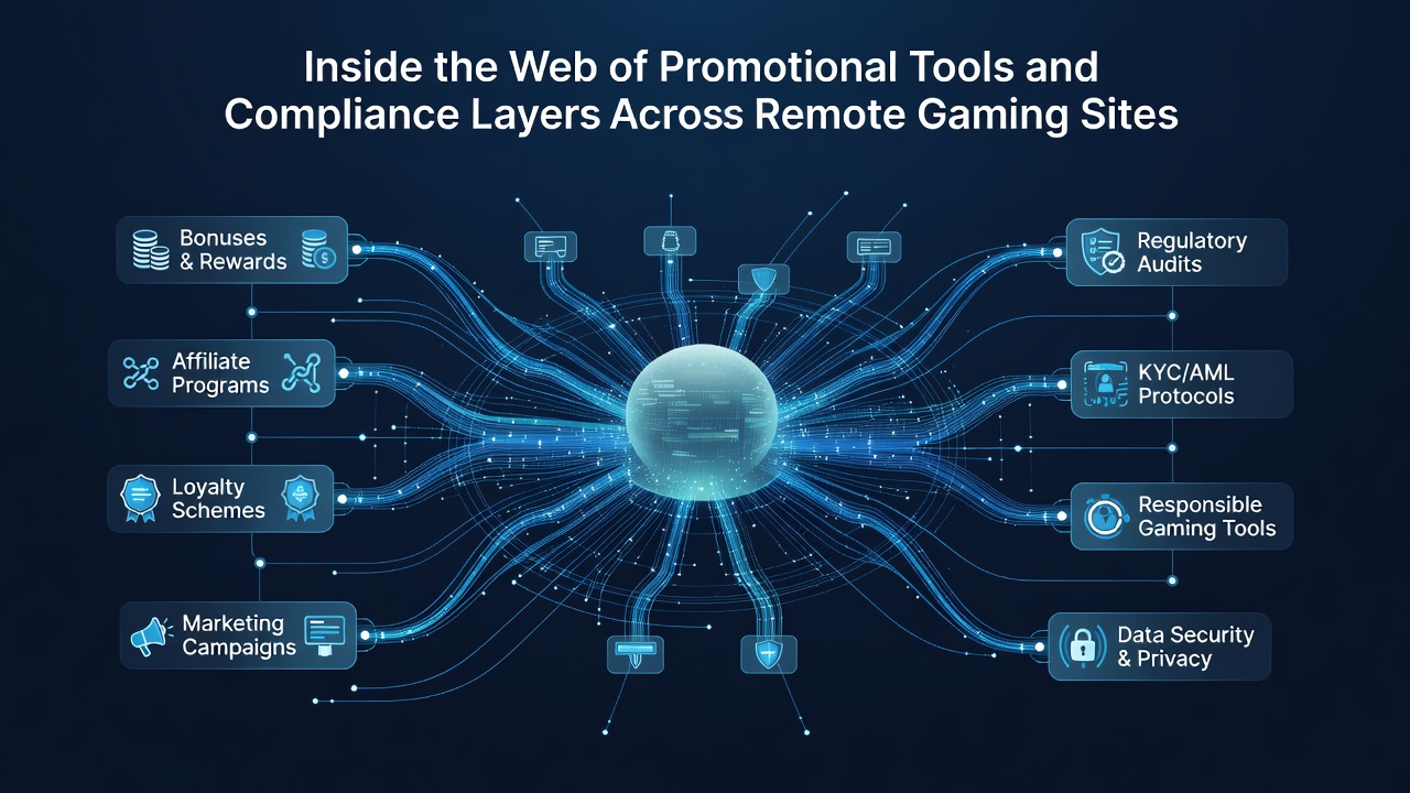Illustration of interconnected promotional tools and compliance frameworks across remote gaming sites