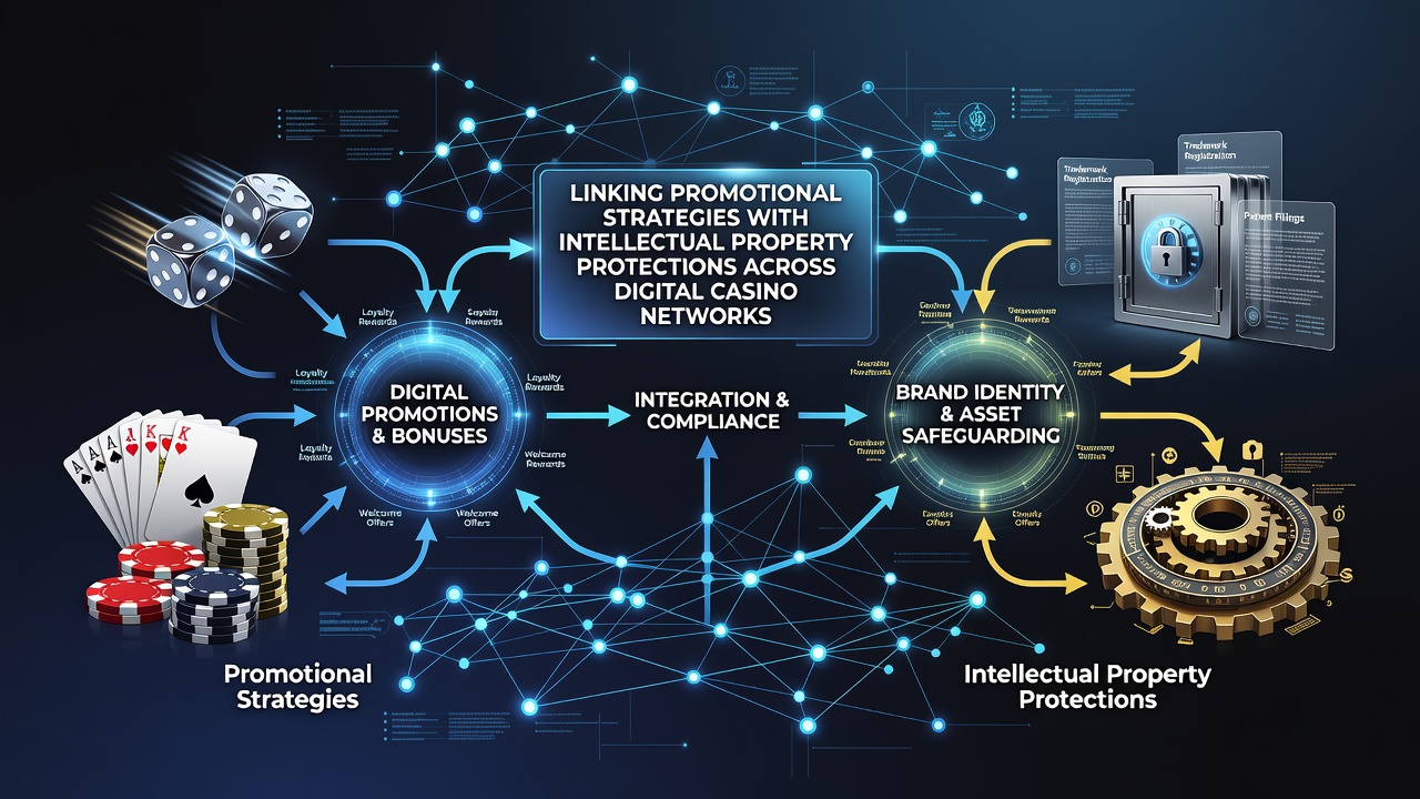 Diagram depicting connections between promotional tactics and IP safeguards in virtual casino environments