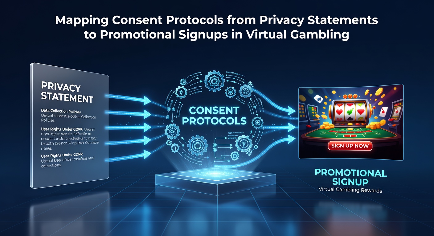 Diagram showing the flow of consent protocols from privacy statements to promotional signups on virtual gambling platforms