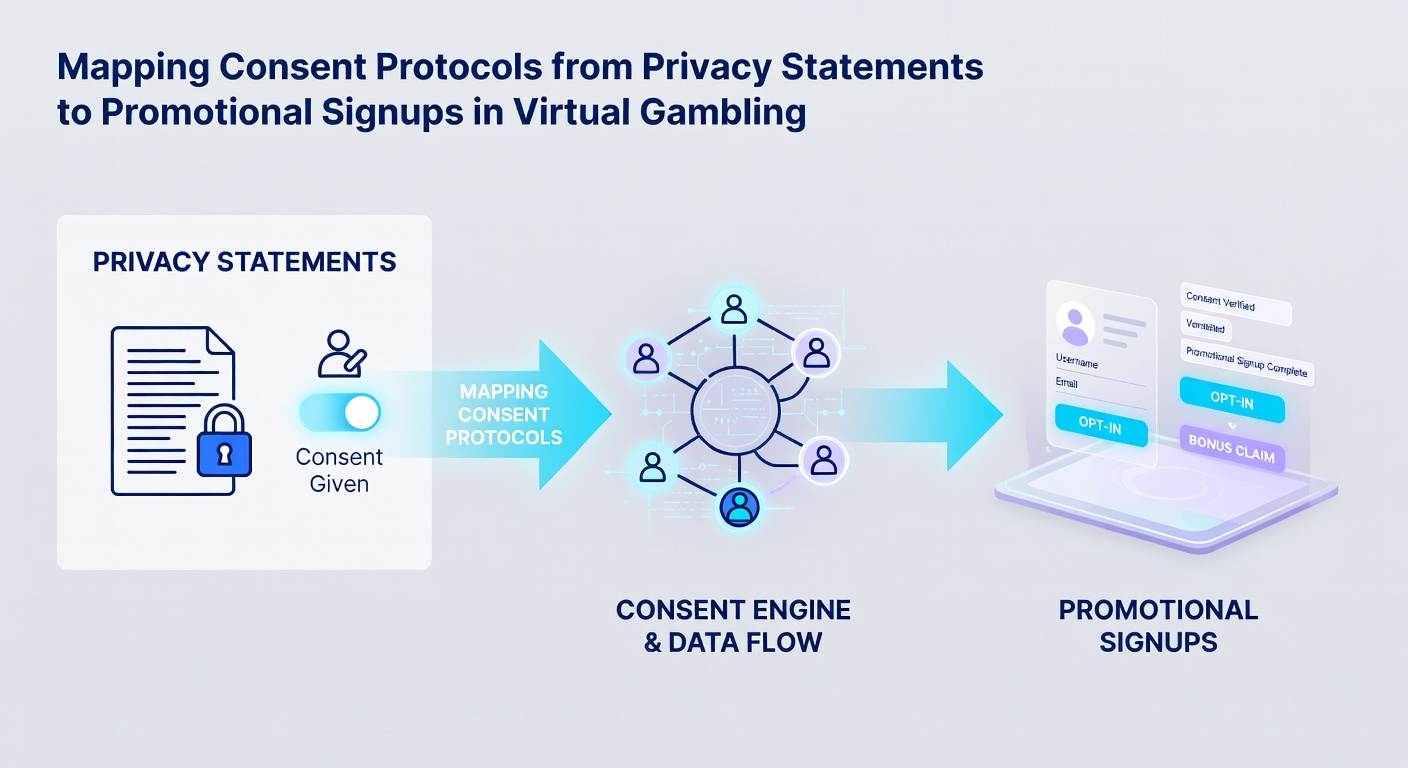 Illustration of user interface elements for consent toggles and promotional signup flows in online gambling environments