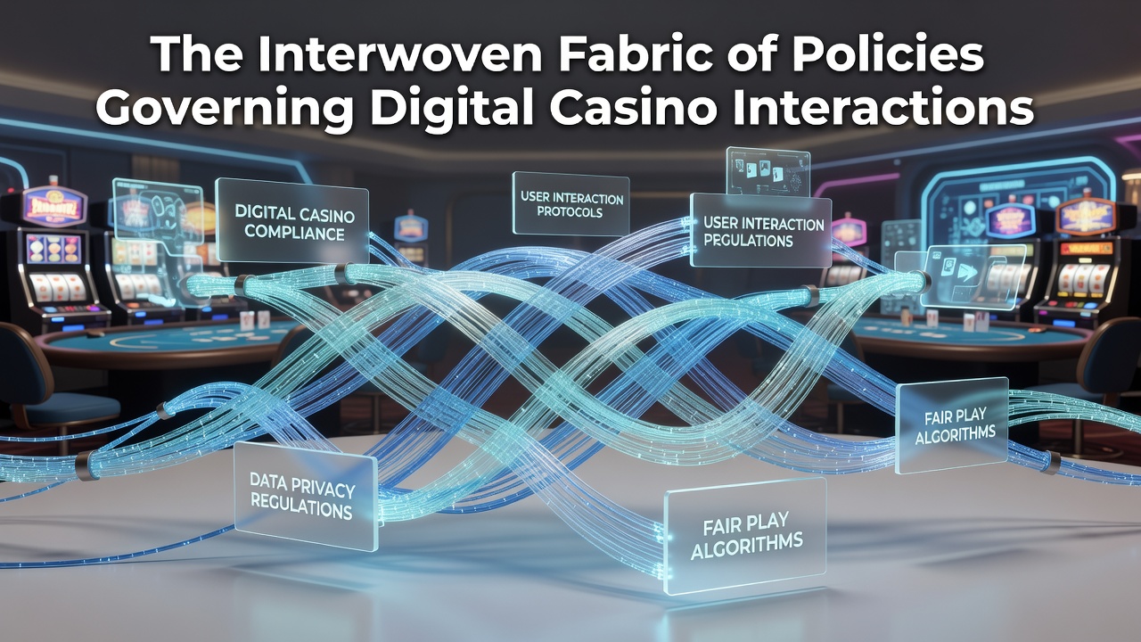 Network of interconnected regulatory documents and digital casino interfaces symbolizing policy frameworks