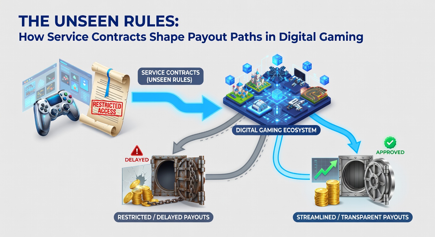 Close-up of a service contract document highlighting payout clauses and revenue share diagrams in a digital gaming context